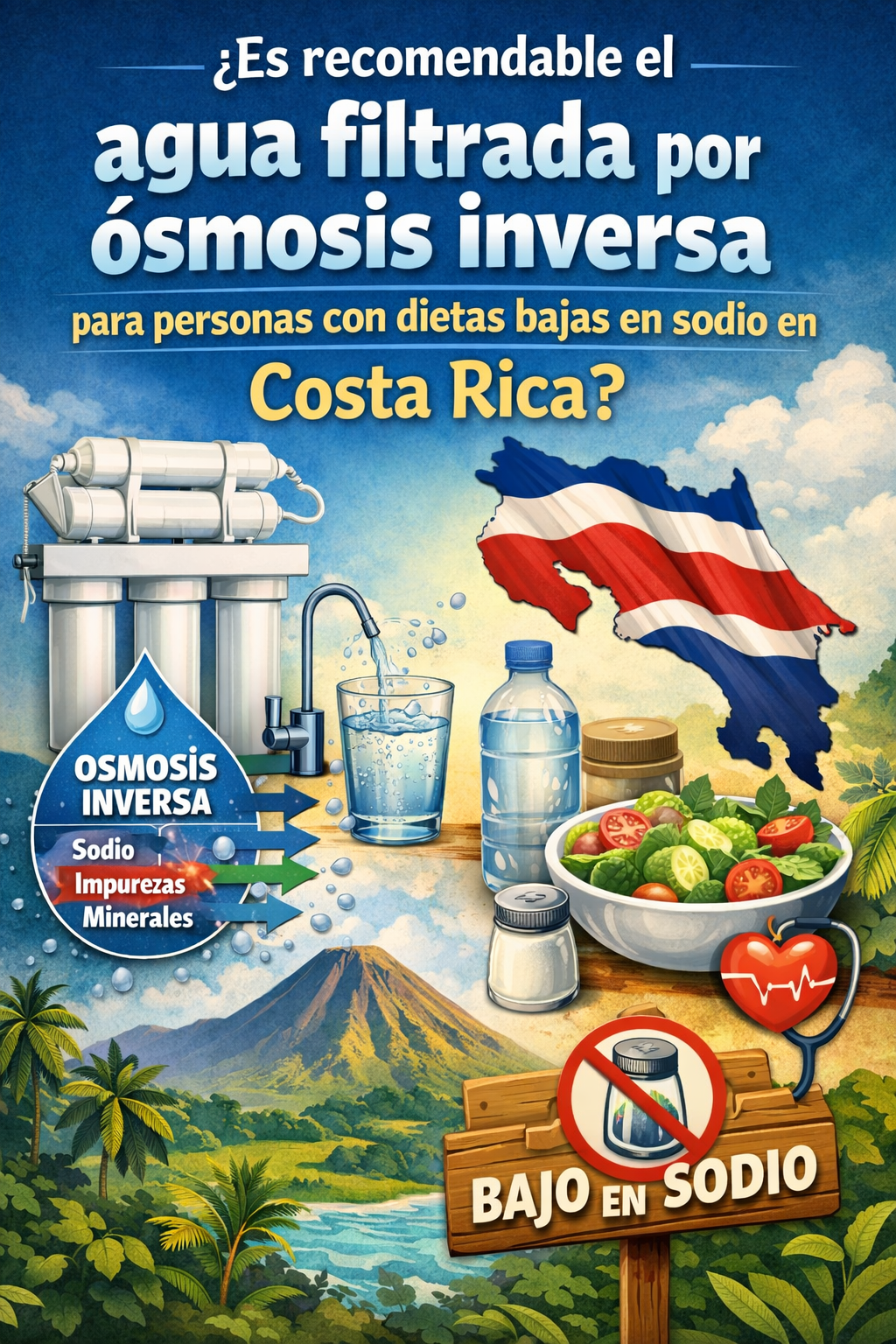 ¿Es recomendable el agua filtrada por ósmosis inversa para personas con dietas bajas en sodio en Costa Rica?