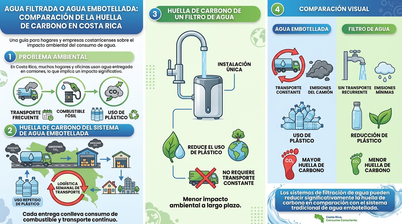¿Cuál es la huella de carbono de un filtro de agua vs. el camión repartidor de bidones en Costa Rica?